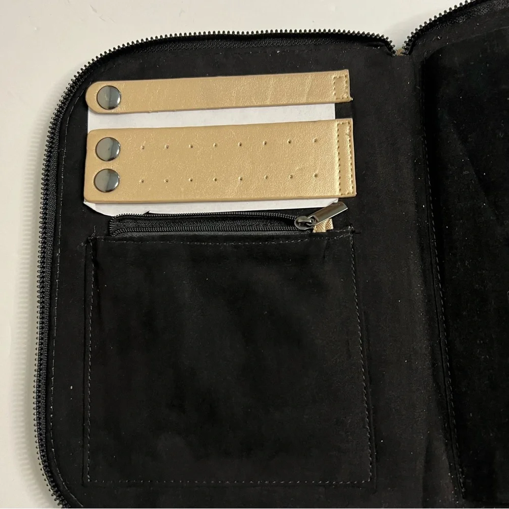 Halston Bronze hue thin Jewelry Organizer Travel Zipper Pouch soft interior snap